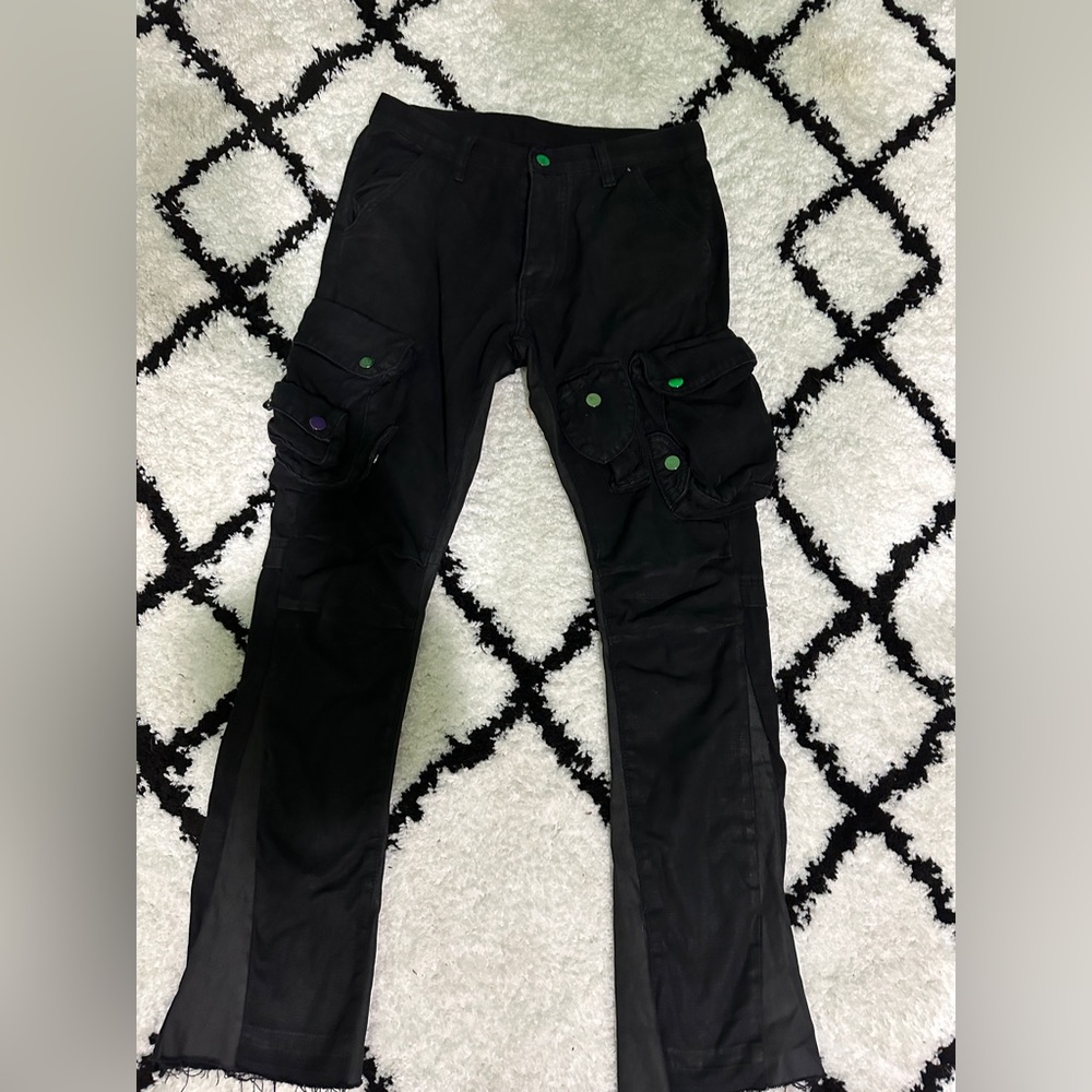 mnml wax flared cargo denim